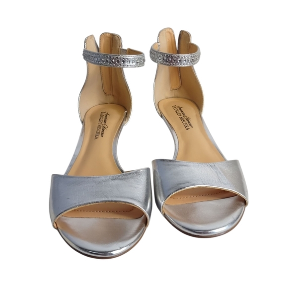 Badgley Mischka Silver Open Toe Rhinestone Ankle Strap Wedge Heel Sandals Sz 7.5 - Picture 3 of 12